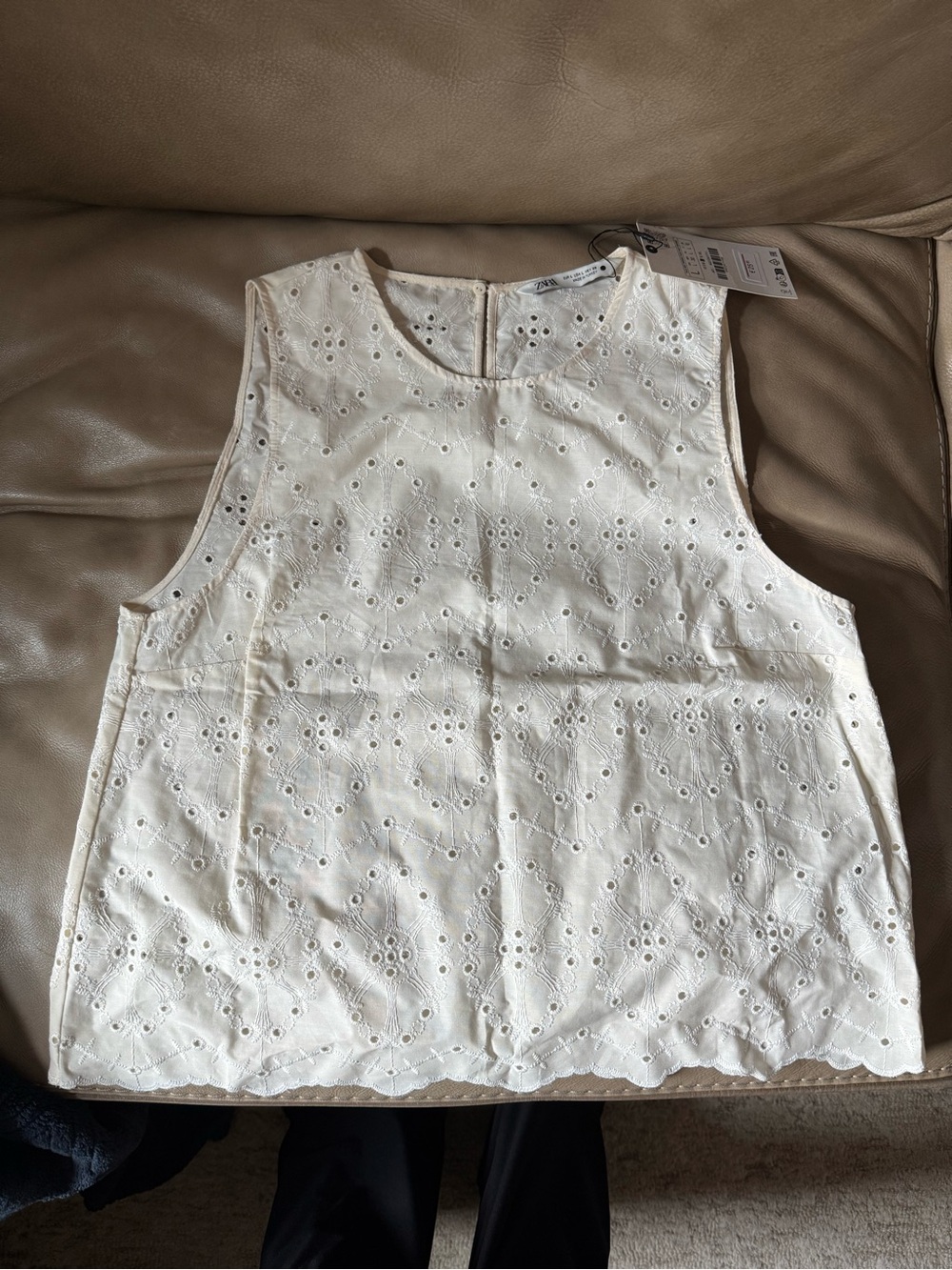 Zara Eyelet Shell Top - Cream